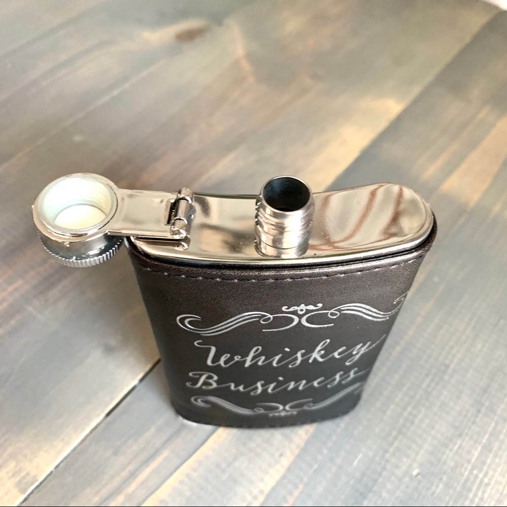 Small Whiskey Business Black Faux Leather Flask - Picture 6 of 6